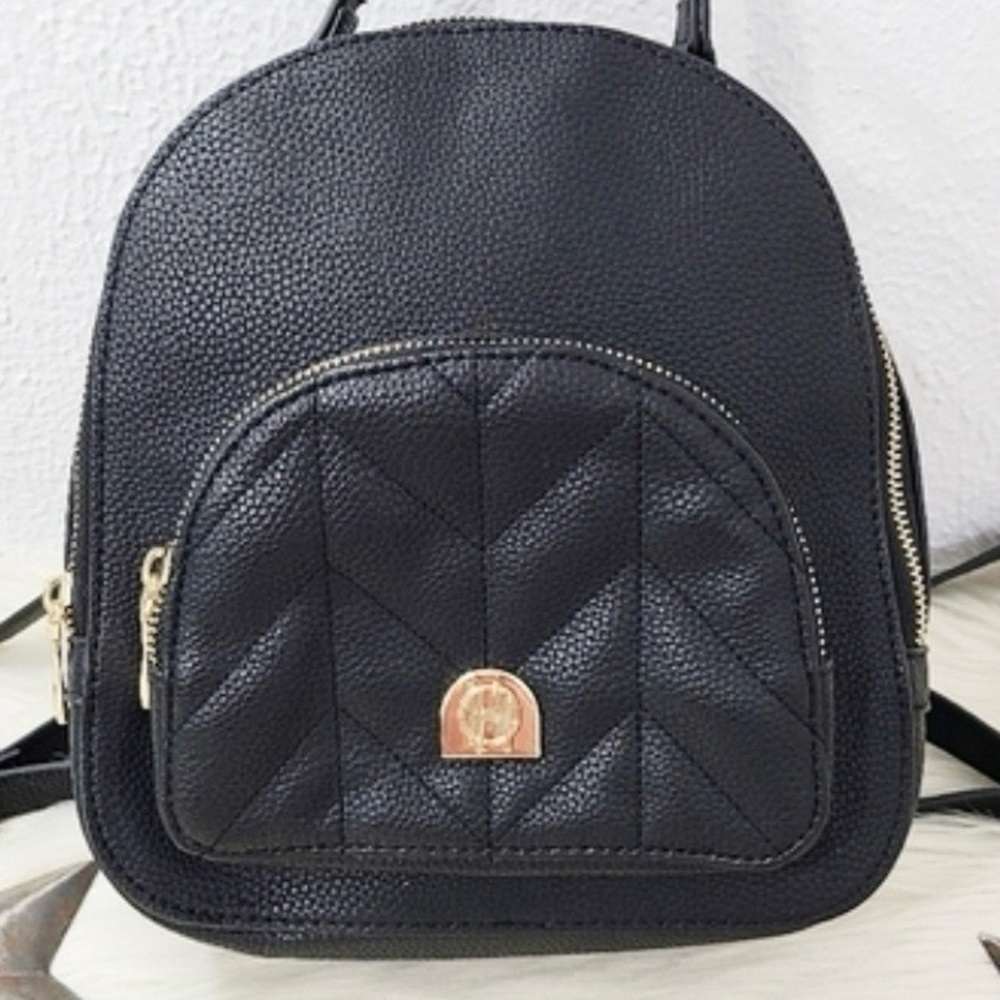 House of Harlow 1960 Black Textured Faux Leather Mini Backpack NWOT - Picture 2 of 10